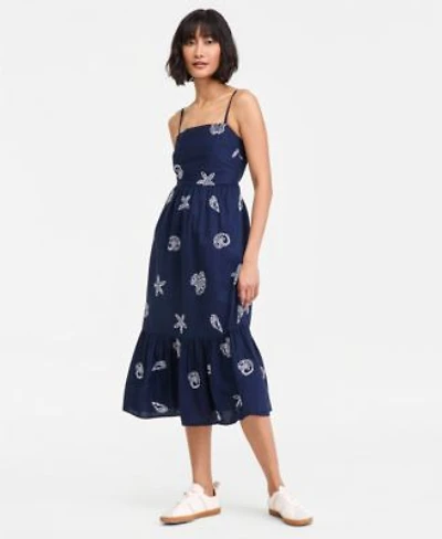 On 34th Womens Cotton Back Cutout Tiered Midi Dress Macys Exclusive