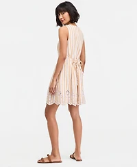 On 34th Women's Striped Linen Blend Embroidered Button-Front Mini Dress, Macy's Exclusive