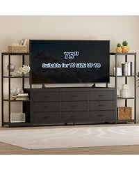 gaomon Tv Stand Dresser for 75 Inch Tv, Large Entertainment Center with Fabric Drawers & 4 Tier Storage Shelves