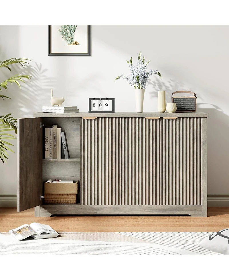 gaomon Fluted Buffet Sideboard Cabinet with Storage,2/4 Doors & Adjustable Shelf,Handle,Spacious Tabletop,Modern Wood Coffee Bar Console Table