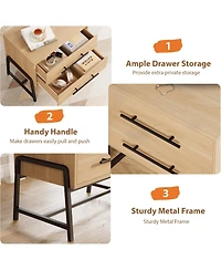 gaomon farmhouse nightstand with 2 drawers, rustic light wood table with metal legs for bedroom or living room