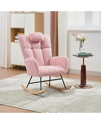 gaomon Teddy Fleece Rocking Chair with Headrest, Upholstered Nursery Glider