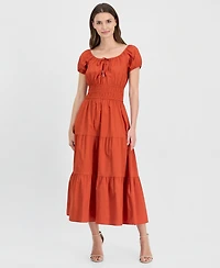 Anne Klein Women's Square-Neck Smocked Tiered Midi Dress