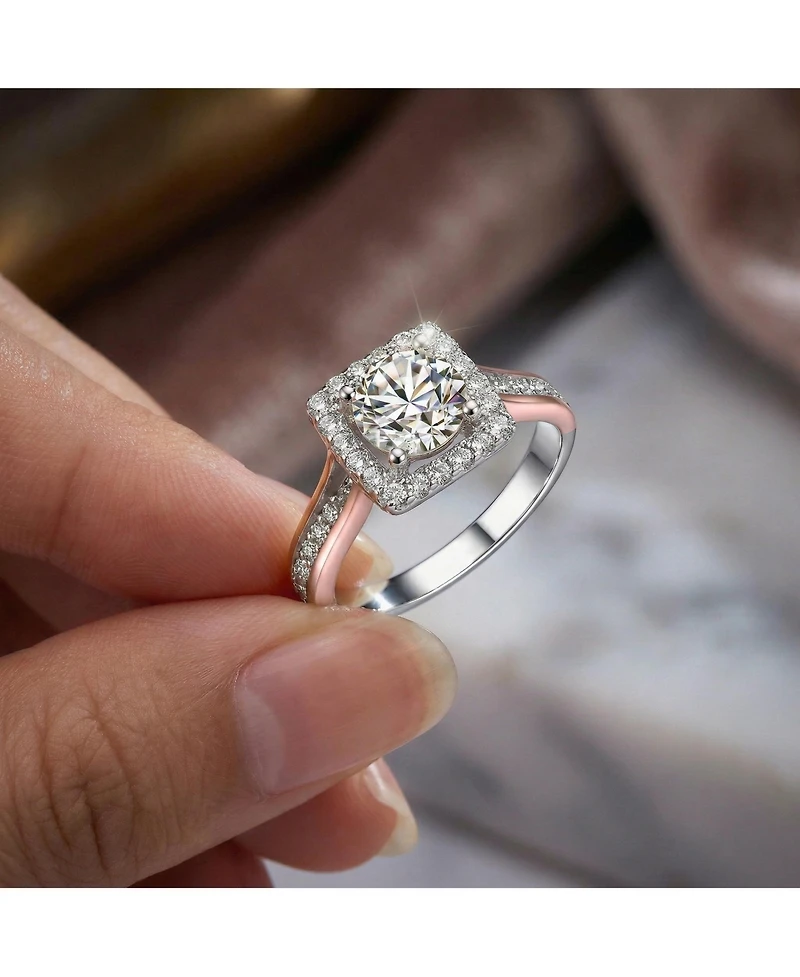 Genevive Two-Tone with Clear Cubic Zirconia Halo Ring