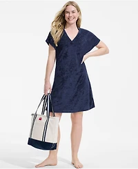 Lands' End Women's Terry Dolman Sleeve V-Neck Cover Up Dress