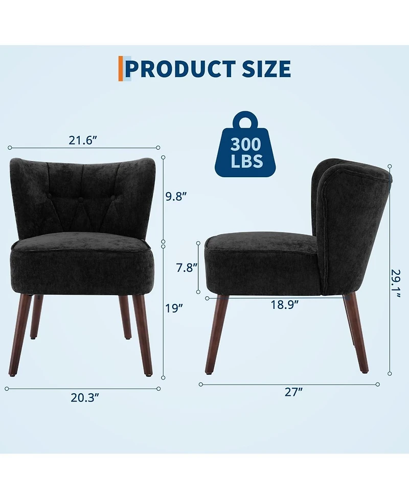 gaomon Modern Wingback Living Room Chair,Armless Lounge Chair with Wood Legs Upholstered Makeup Vanity Tufted Side Fabric Comfy Decor Back