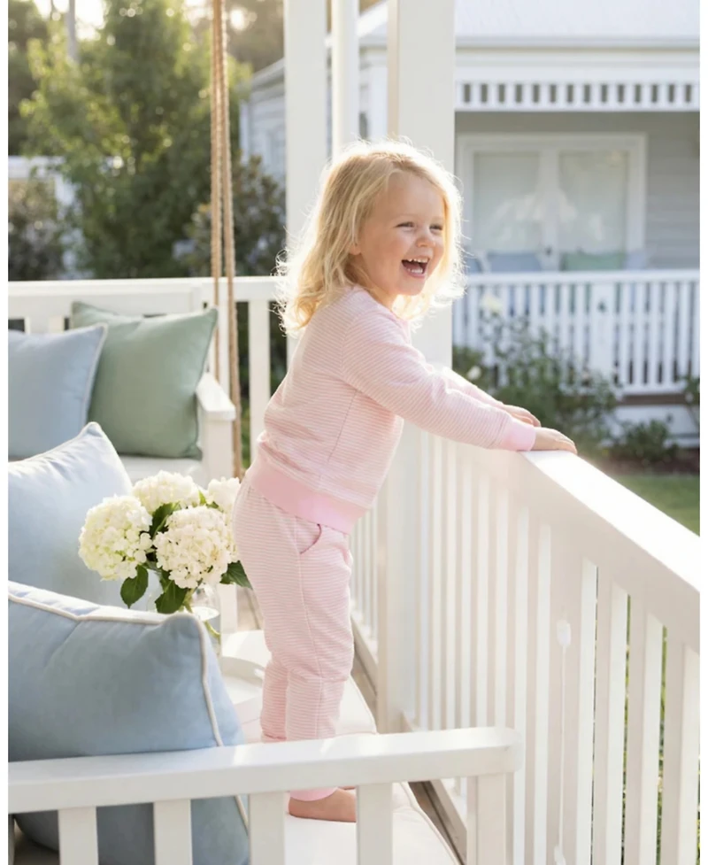 Motette Baby Girls Peony Stripe Lounger Bamboo Sweatsuit