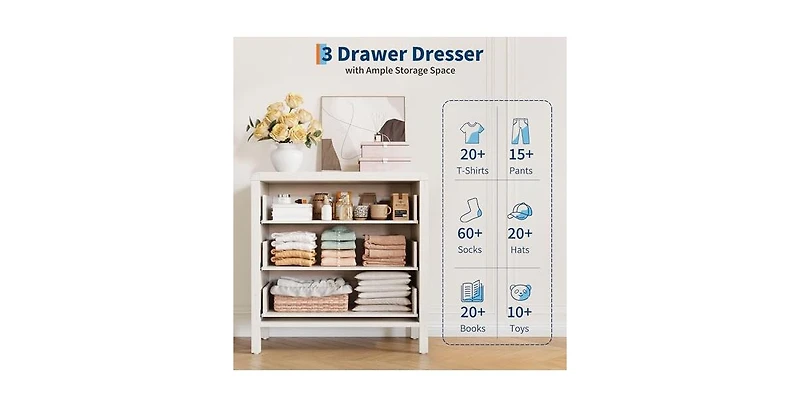 gaomon 3 Drawer Dresser for Bedroom, Chest of Drawers, Closet Dresser Storage Cabinet Organizer