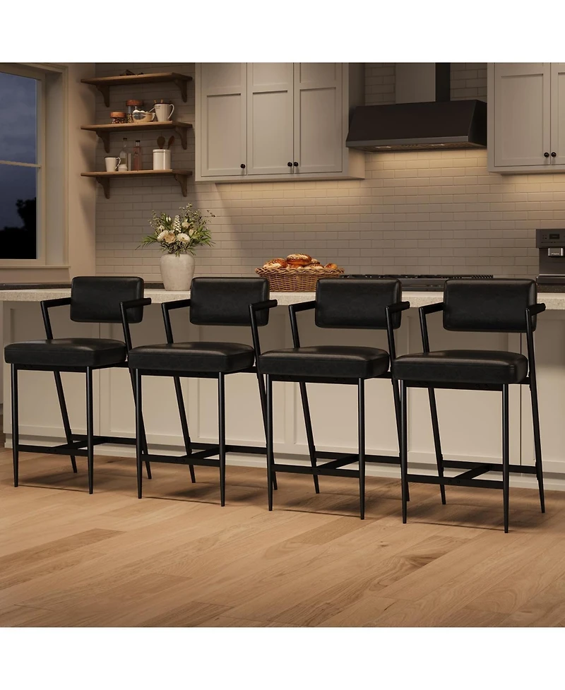gaomon Bar Stools Set of 8 with Armrests, Counter Height Chairs with Back & Footrest, Metal Legs