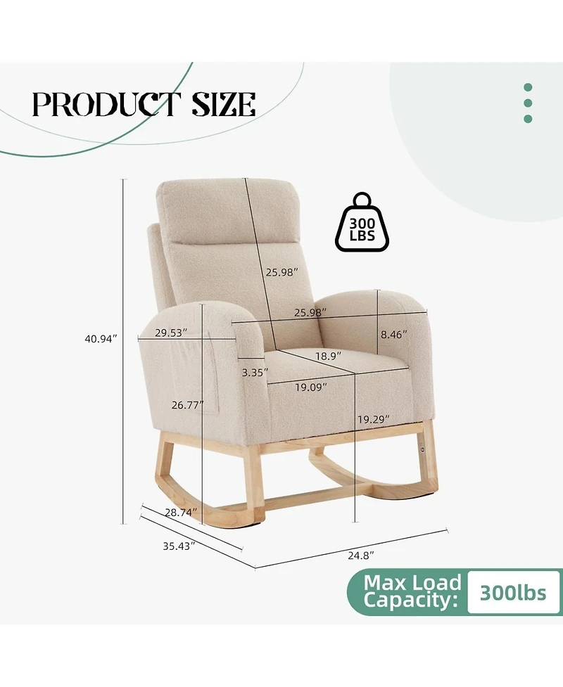 gaomon Upholstered Nursery Glider Rocking Chair with Wood Base