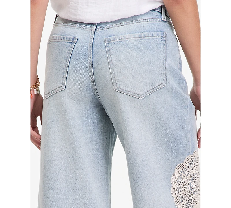 On 34th Women's Crochet Medallion High-Rise Wide-Leg Cropped Jeans, Macy's Exclusive