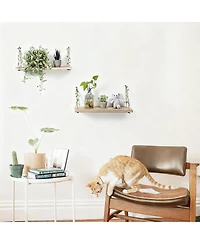 Yigii Leaf Rope Hanging Floating Shelves Wall Swing Storage