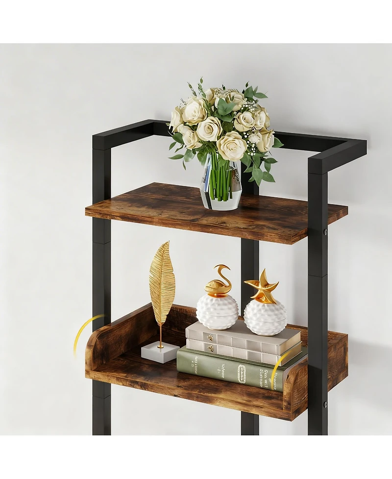 Yigii 5 Tier Narrow Wood Bookcase Metal Edge Industrial Corner Storage Shelf