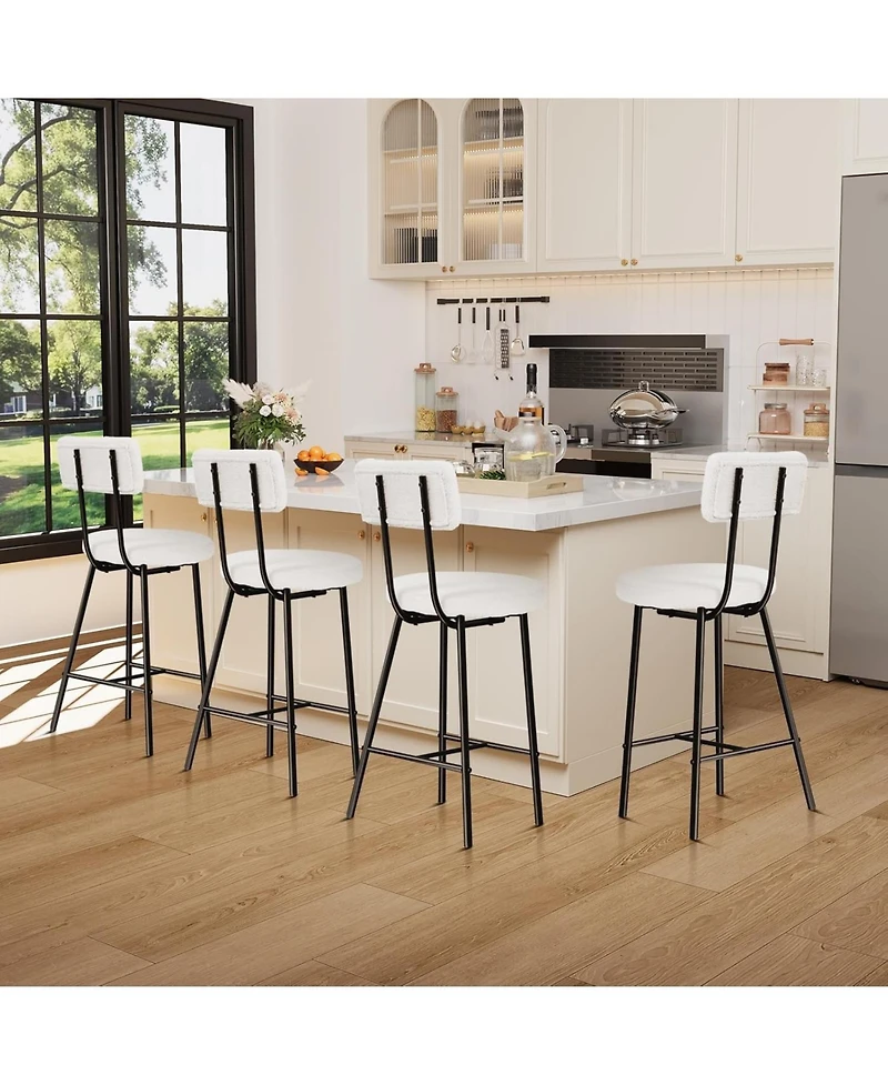 gaomon Modern Upholstered Bar Stools Set of 4,Counter Height Bar Chairs with Round Seat,Back,Footrest for Kitchen Island,Dining Room,Pub