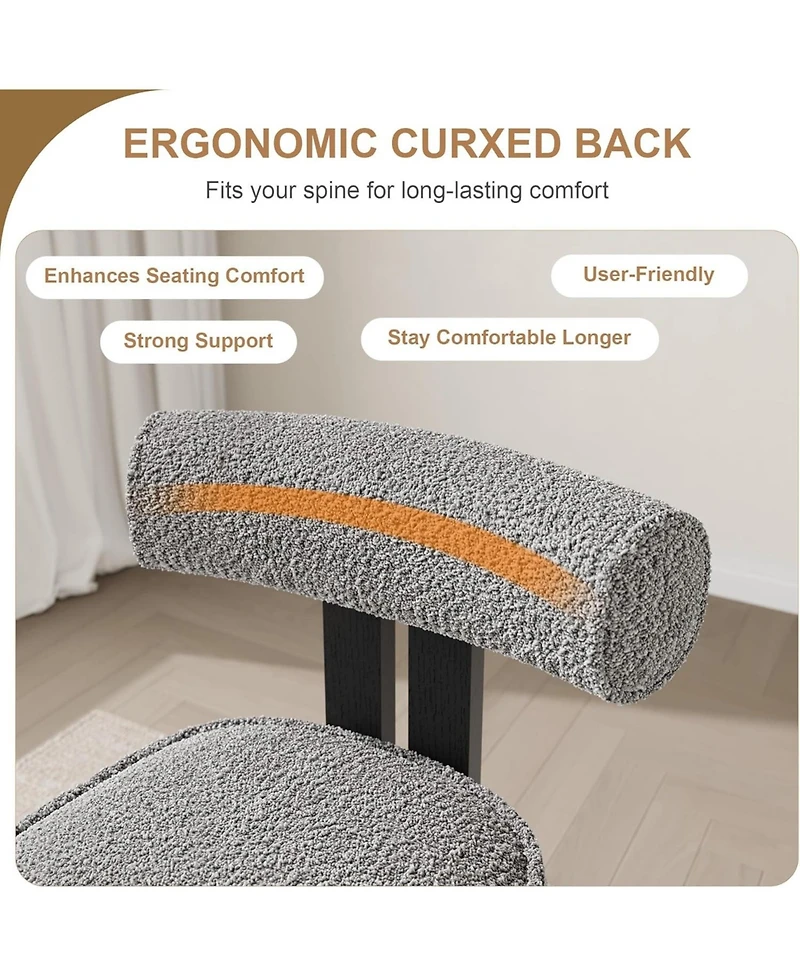 gaomon Boucle Dining Chairs Set of 6, Upholstered Kitchen Chairs with Curved Back & Wood Legs.