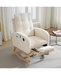 gaomon Linen Nursery Rocking Chair with Usb Port and Footrest