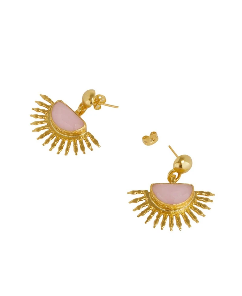 Ottoman Hands Sunrise Rose Quartz Drop Stud Earrings