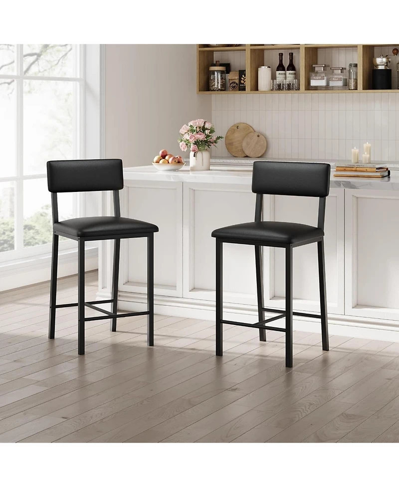 gaomon Set of 4 Counter Height Bar Stools - Pu Leather Upholstery,Backrest and Footrest,Thick Cushion,Sturdy Metal Legs