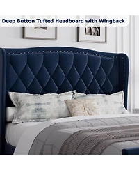 gaomon Queen Size Velvet Wingback Platform Bed Frame Upholstered Headboard, No Box Spring Needed