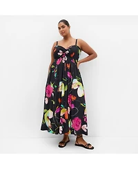 City Chic Women's Plus Malina Sketch Print Shirred Maxi Dress