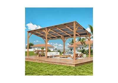 Aecojoy Outdoor Wooden Gazebo, Patio Lean to Hardtop Pergolas and Gazebos