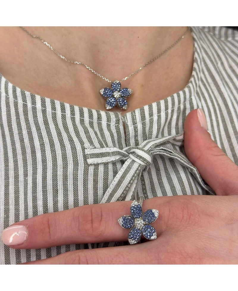 Suzy Levian New York Sterling Silver Sapphire and Created White Large Flower Pendant