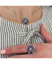 Suzy Levian New York Sterling Silver Sapphire and Created White Large Flower Pendant