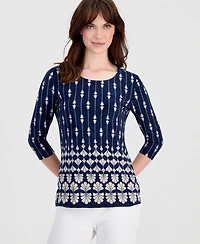 Jm Collection Women's Printed 3/4-Sleeve Scoop-Neck Jacquard Top, Macy's Exclusive