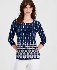 Jm Collection Womens Printed 3 4 Sleeve Scoop Neck Jacquard Top Macys Exclusive