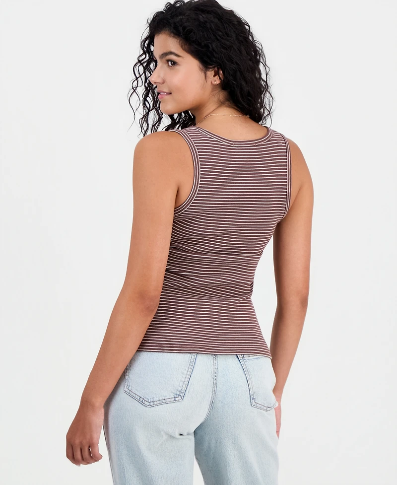 Hippie Rose Juniors' Ribbed Button Front Tank Top