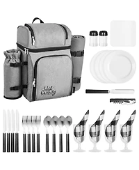 Mecale 4-Person Picnic Backpack with Insulated Cooler, Blanket and Tableware Set
