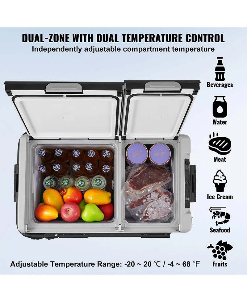 Mecale 58 L Dual Zone 12 Volt Car Refrigerator with -4°F to 68°F Range