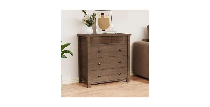 gaomon 3 Drawer Dresser, Modern Fluted Nightstand, Wooden Chest of Drawers, Storage End Table Organizer
