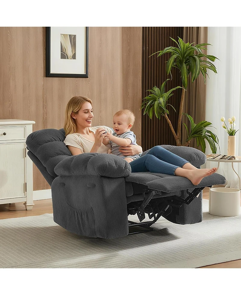 gaomon Electric Rocking Recliner Chair with 360degree(s) Swivel - High Back Glider, Upholstered Teddy Fabric Single Sofa for Living Room and Nursery