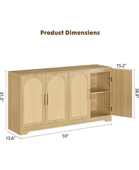 gaomon Sideboard Buffet Cabinet - Large Credenza Storage with 4 Rattan Doors, Modern Console Table Accent Coffee Bar Cabinet for Living Room