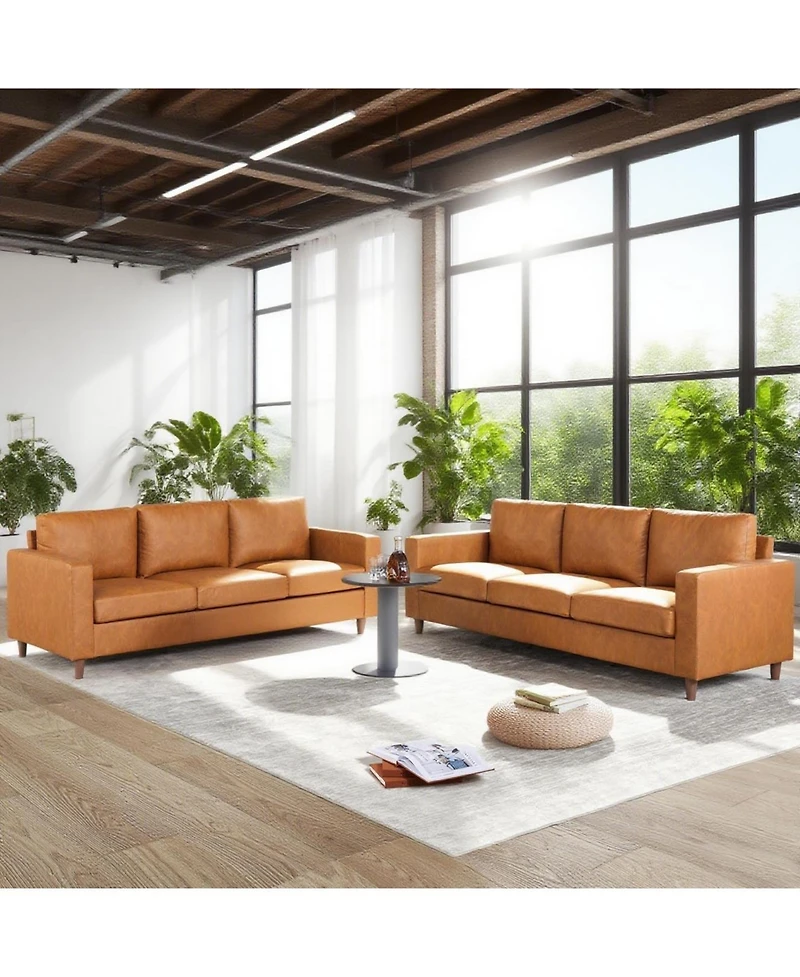 gaomon 85" Mid Century Modern 3-Seater Sofa Couch, Faux Leather Deep Seat