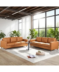 gaomon 85" Mid Century Modern 3-Seater Sofa Couch, Faux Leather Deep Seat