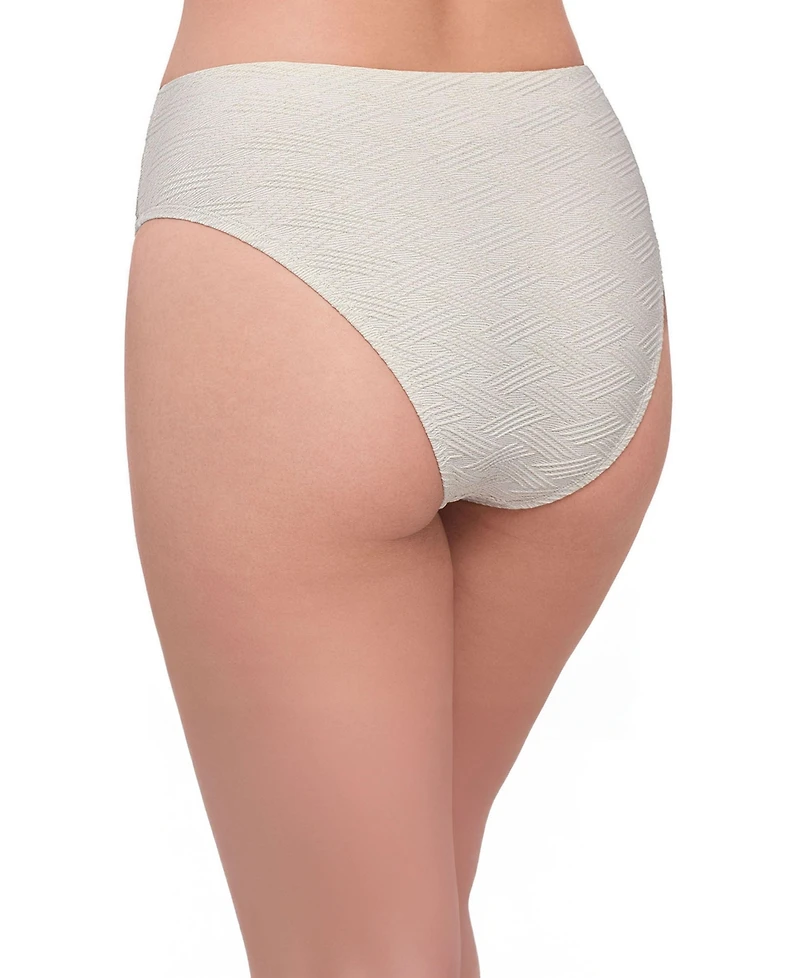 S3 Apparel Women's Smoothing Novelty Cinch Front High Cut Bikini Swimsuit Bottoms - Coquette Basket Weave