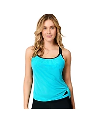 Free Country Women's Textured Mesh Side Tie Blouson Tankini Top