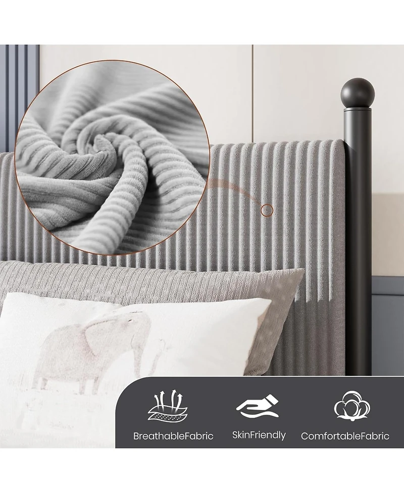 gaomon Twin Size Velvet Corduroy Fabric Bed Frame, Plywood and Iron Construction, Cone-Shaped Iron Foot, Soft Bag Design