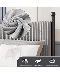 gaomon Twin Size Velvet Corduroy Fabric Bed Frame, Plywood and Iron Construction, Cone-Shaped Iron Foot, Soft Bag Design