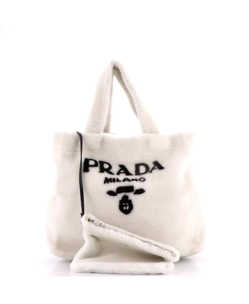 Pre-Owned Prada Medium Logo Tote Shearling