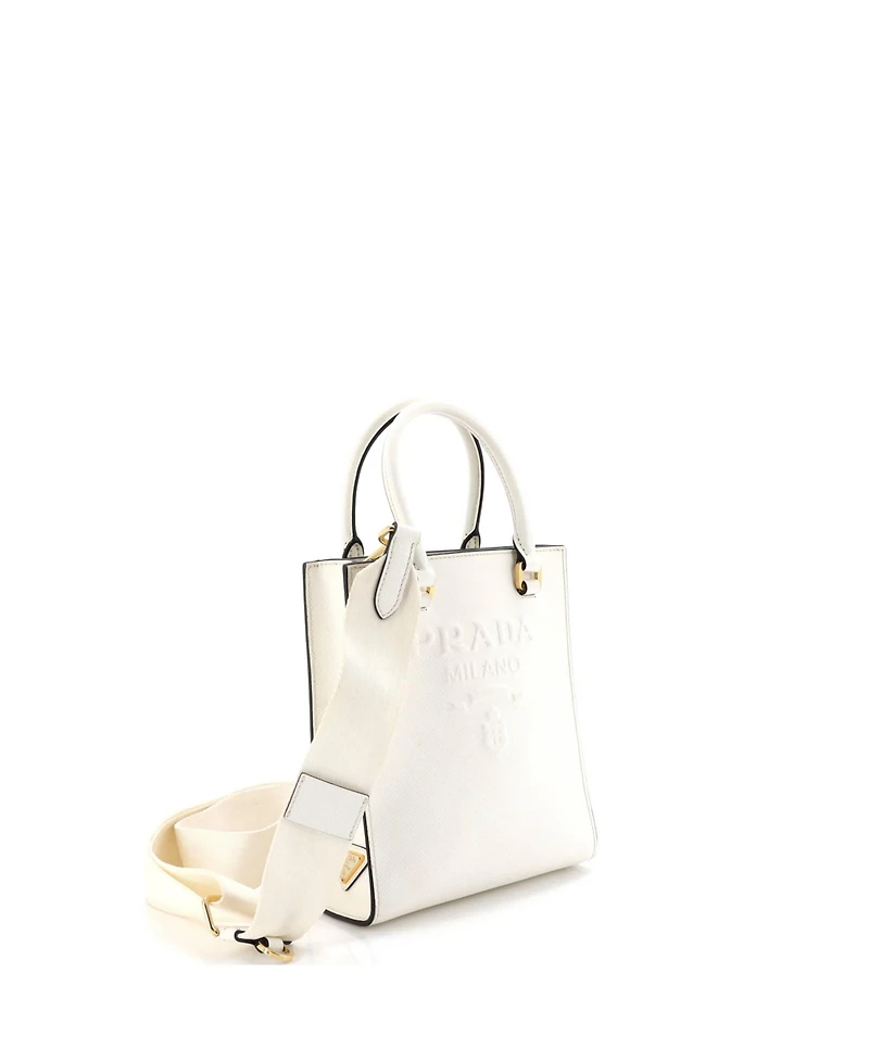 Pre-Owned Prada Small Lux Embossed Logo Tote Saffiano Leather