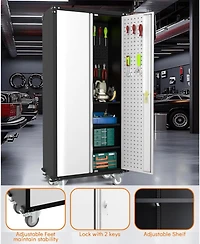 gaomon 72-Inch Steel Metal Storage Cabinet with Wheels, Lockable Rolling Garage Organizer with Pegboard and 4 Adjustable Shelves