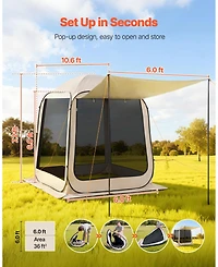 Mecale 6 x 6 Ft Pop-Up Screen House Tent with Awning for 4-6 People