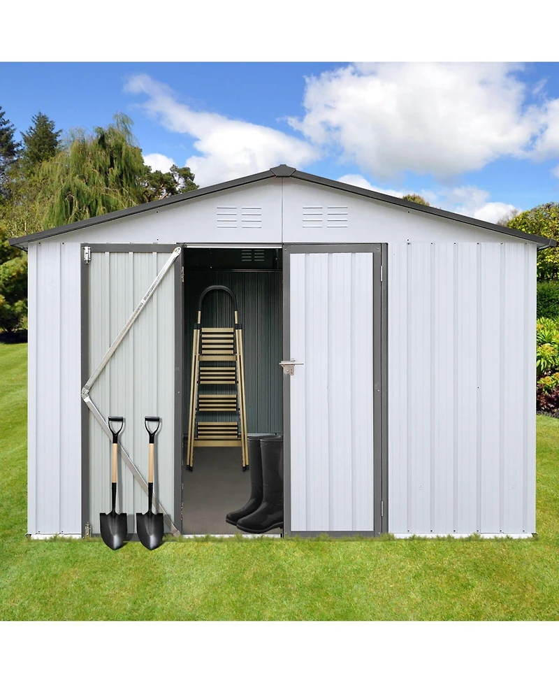 Mondawe Metal Garden Sheds 10ft x 12ft Outdoor Storage Sheds 48 sq. ft. Utility Tool House For Patio Backyard