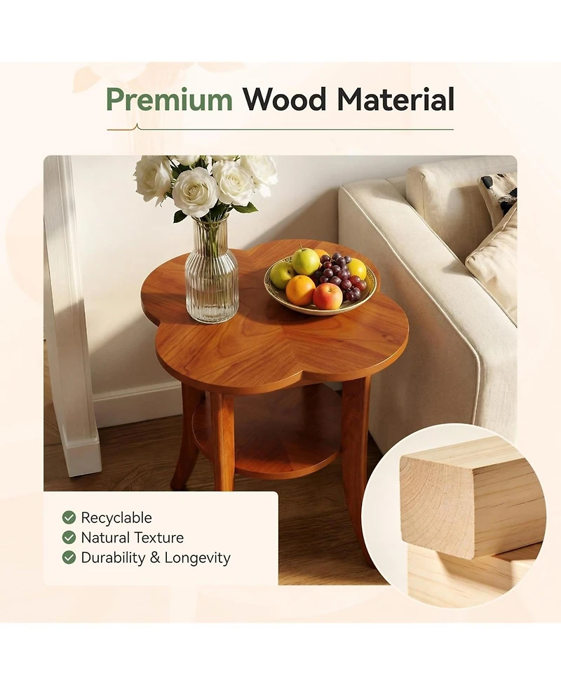 Tribesigns Solid Wood End Table, 2-Tier Sofa Side Table with Storage Shelf, Mid Century Modern Wooden Bedside Nightstand