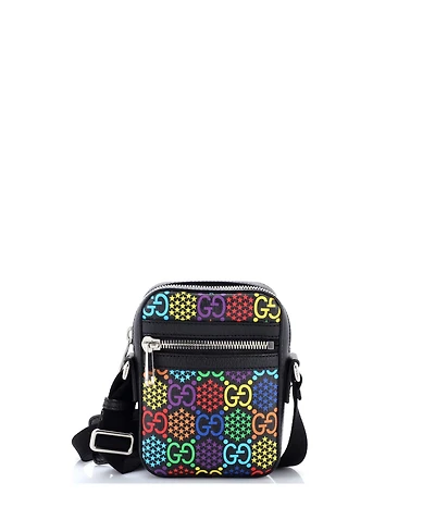 Pre-Owned Gucci Mini Front Zip Messenger Bag Psychedelic Print Gg Coated Canvas