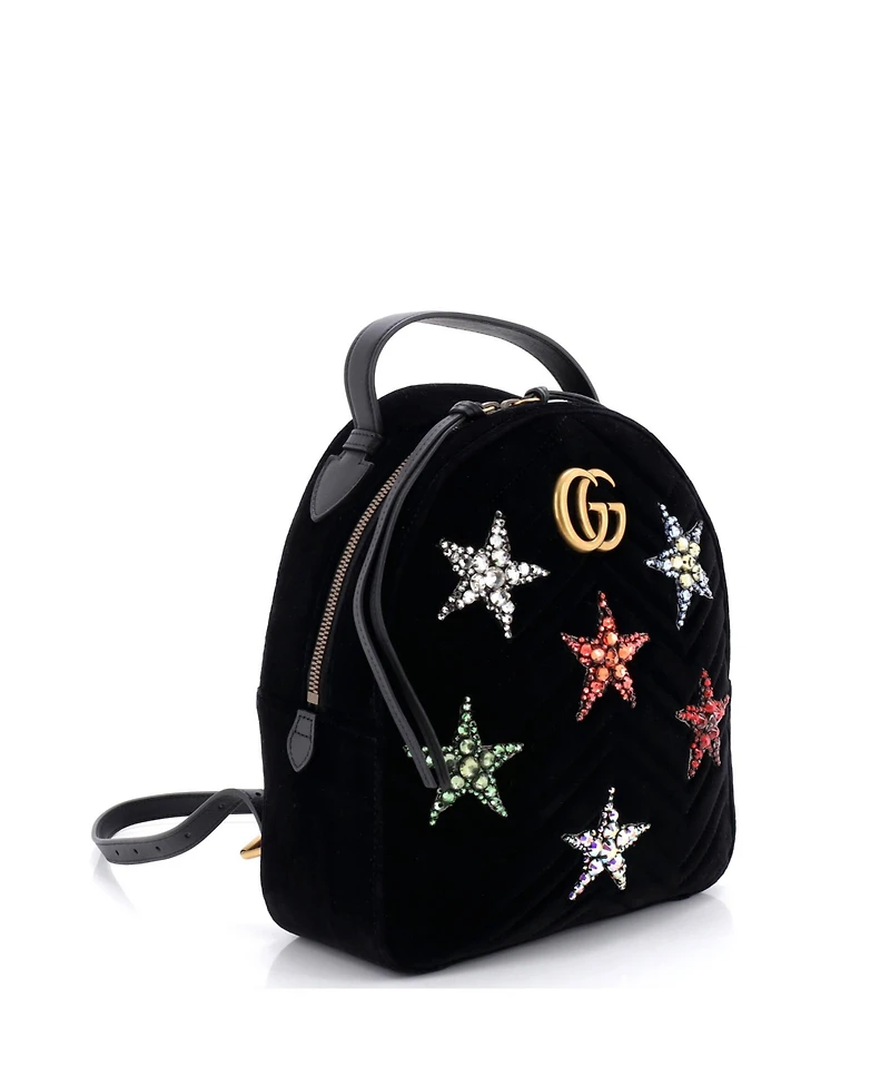 Pre-Owned Gucci Small Gg Marmont Backpack Embellished Matelasse Velvet