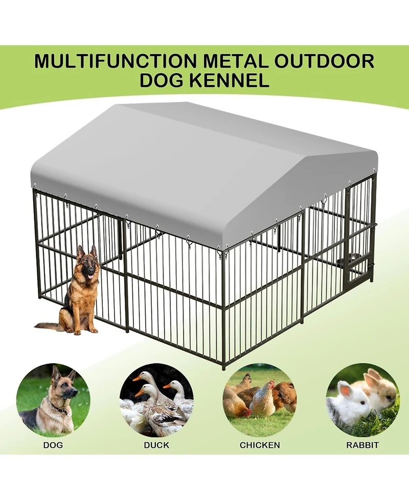 gaomon 10x10x6 ft Outdoor Dog Kennel for Large Dogs, Lockable Dog Enclosure with Uv-Resistant Waterproof Roof